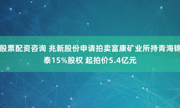 股票配资咨询 兆新股份申请拍卖富康矿业所持青海锦泰15%股权 起拍价5.4亿元